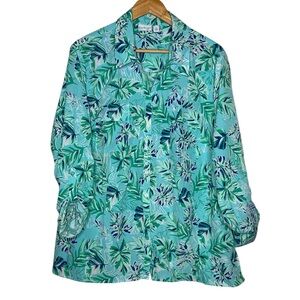🩷 Kim Rogers Curvy Women 3X Turquoise Green Tropical Palm leafs Beach Resort